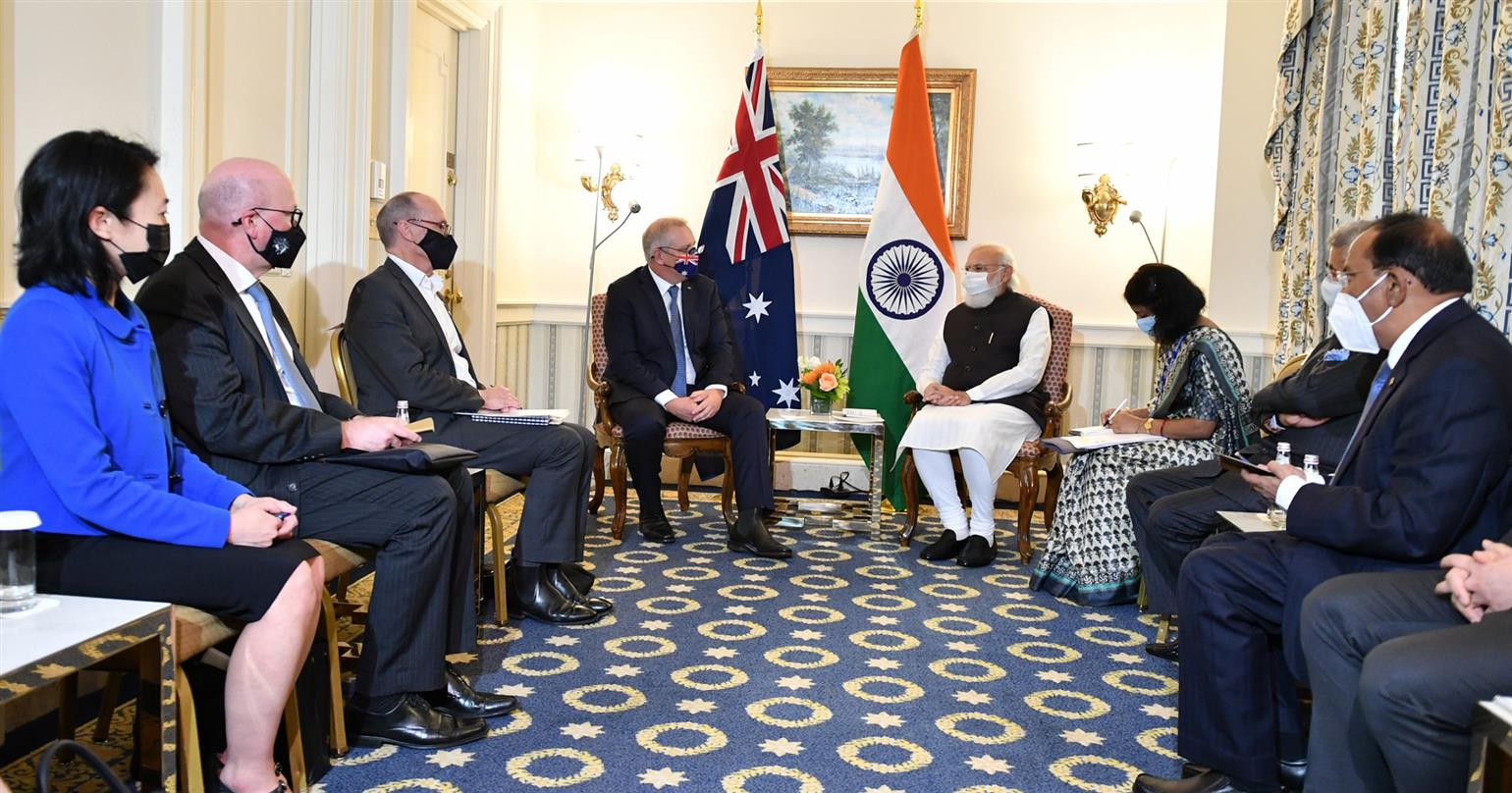 The Prime Minister, Shri Narendra Modi in a Bilateral Meeting with the Prime Minister of Australia, Mr. Scott Morrison, in Washington DC, USA.