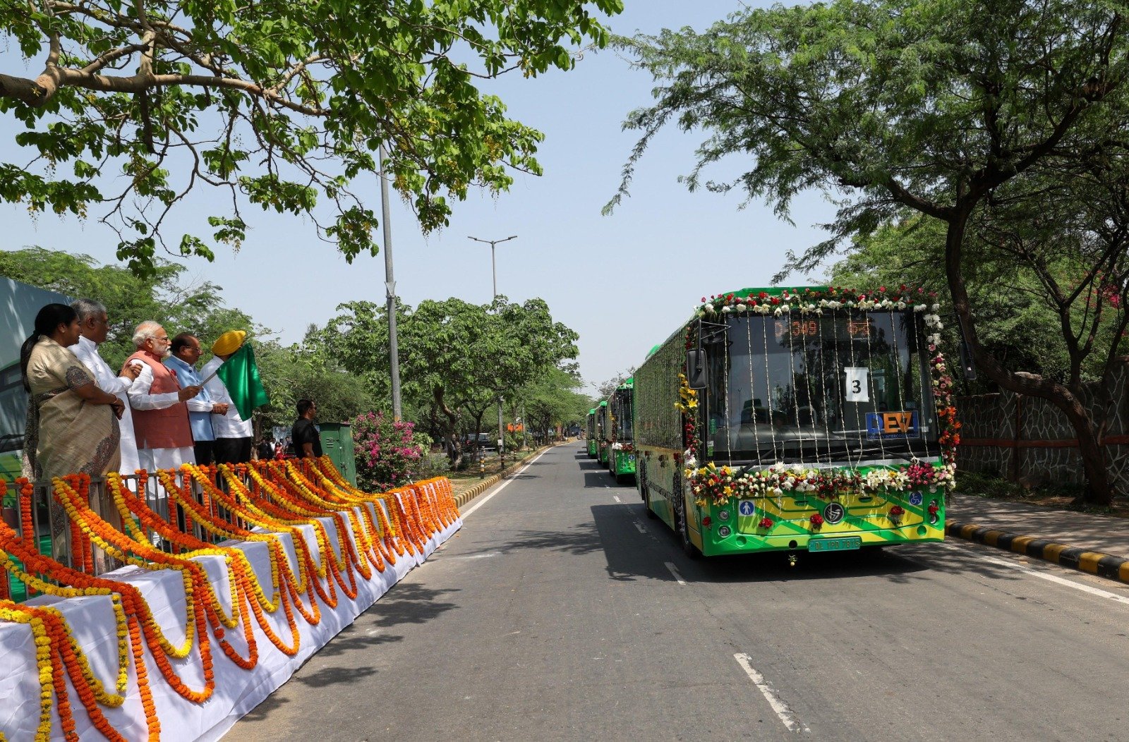 PM Modi Flags Off Electric Buses in Delhi to Promote Clean and Green Urban Mobility