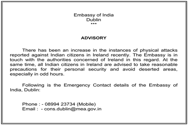 Indians in Ireland Advised to Take Precautions Amid Rising Attacks